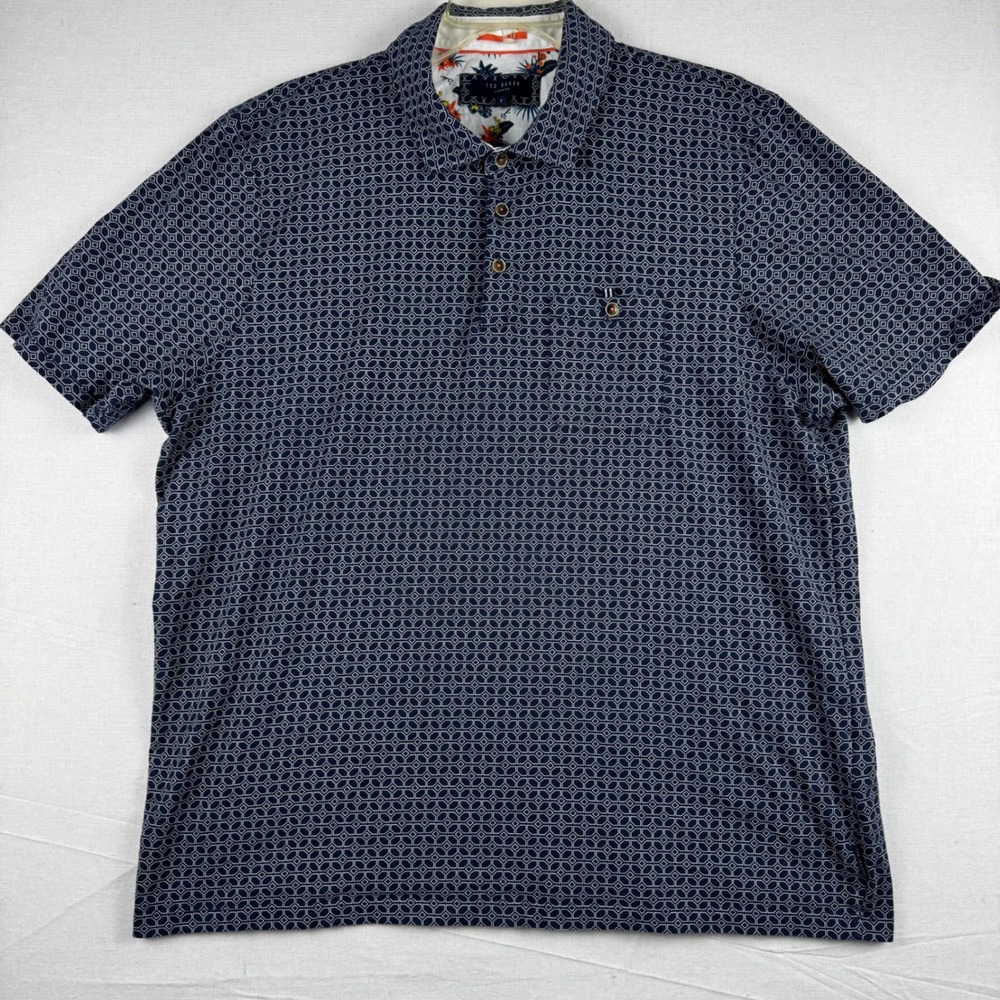 Ted Baker London Mens Navy Geometric Print Cotton Polo Shirt Size 7 CEEPCUP